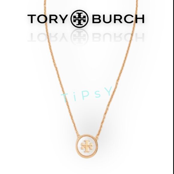 NEW! Beautiful Tory Burch Kira Mother of Pearl AND Gold Pendant Necklace - Picture 2 of 4